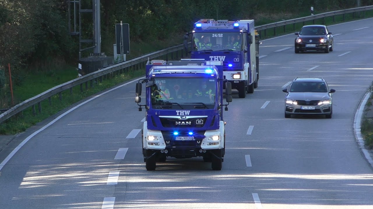 [Autokran auf Autobahn verunfallt] Einsatzfahrten Technisches Hilfswerk Ortsverband Elmshorn