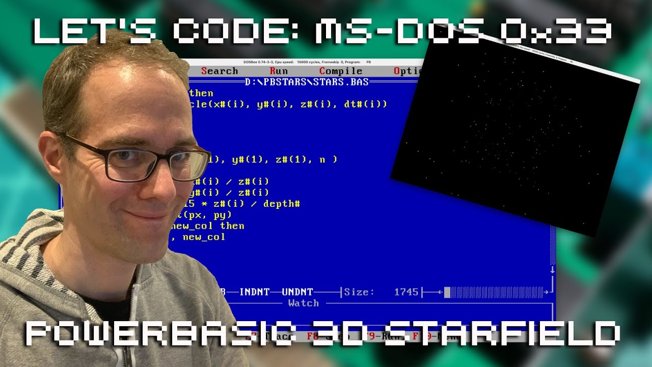 Let's Code MS DOS: 0x33 PowerBasic 3D Starfield
