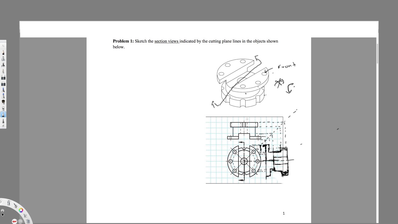 Sketch the section views indicated by the cutting plane lines in the objects shown