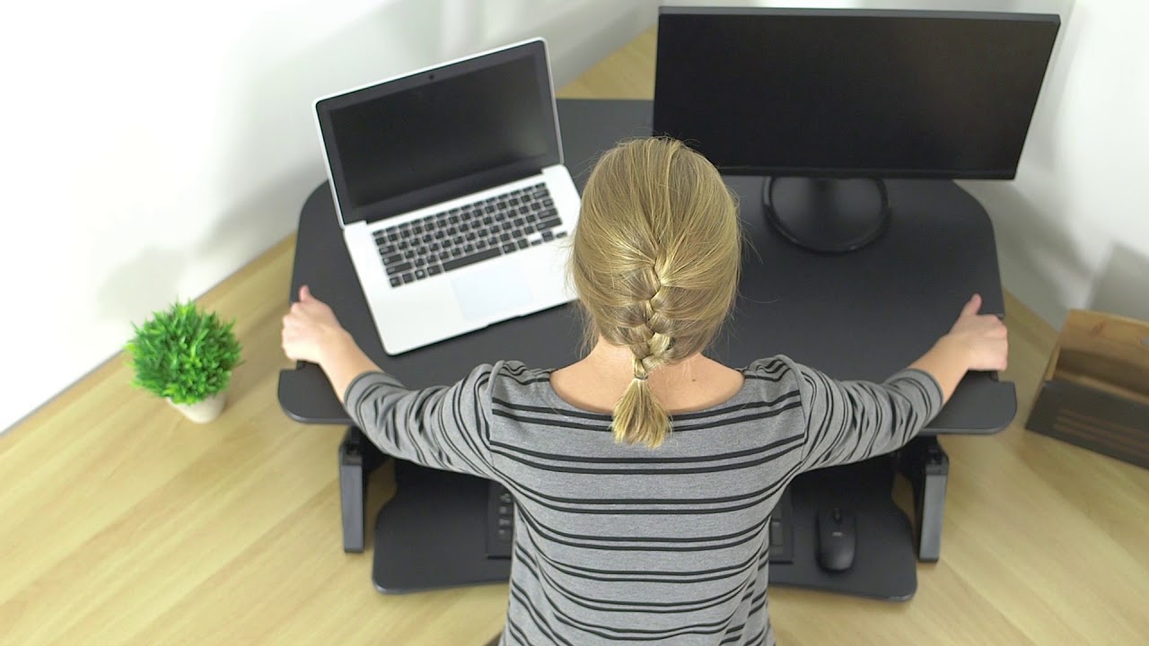 DESK-V000LC Corner sit stand desk converter by VIVO