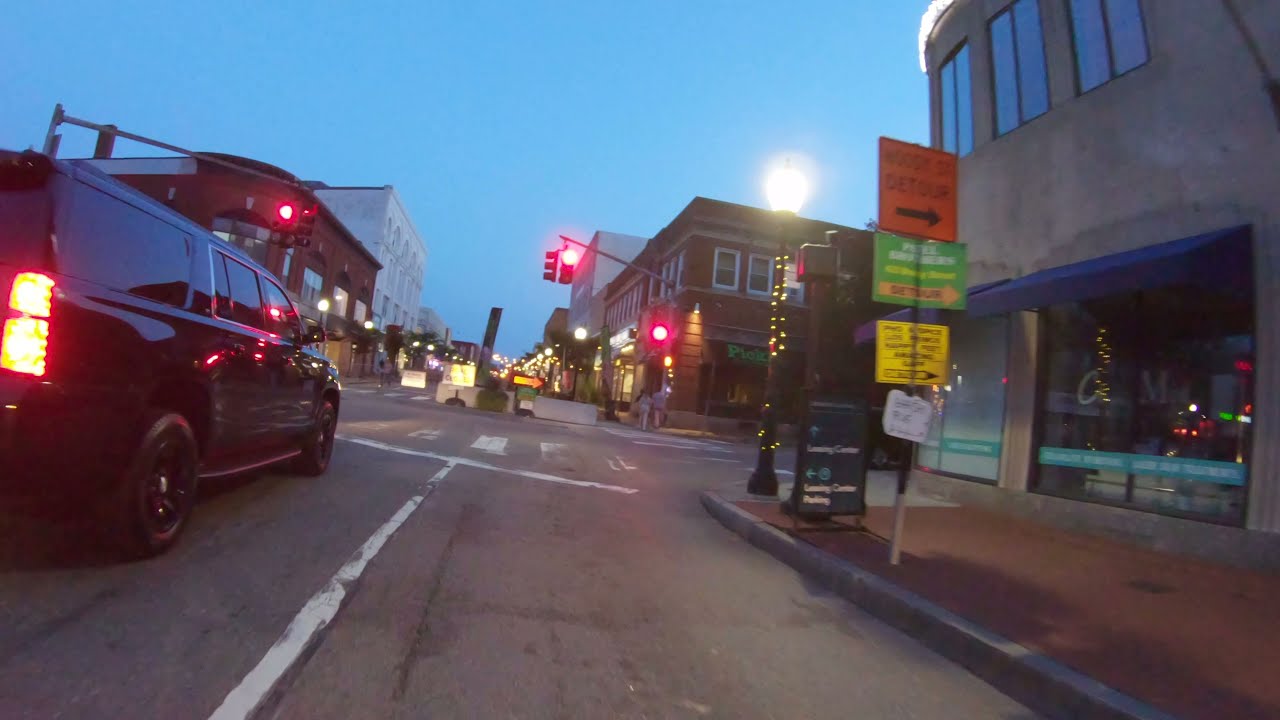 [4K] Moody Street Waltham Massachusetts Friday Evening Summer Bike Ride. Waltham nightlife.