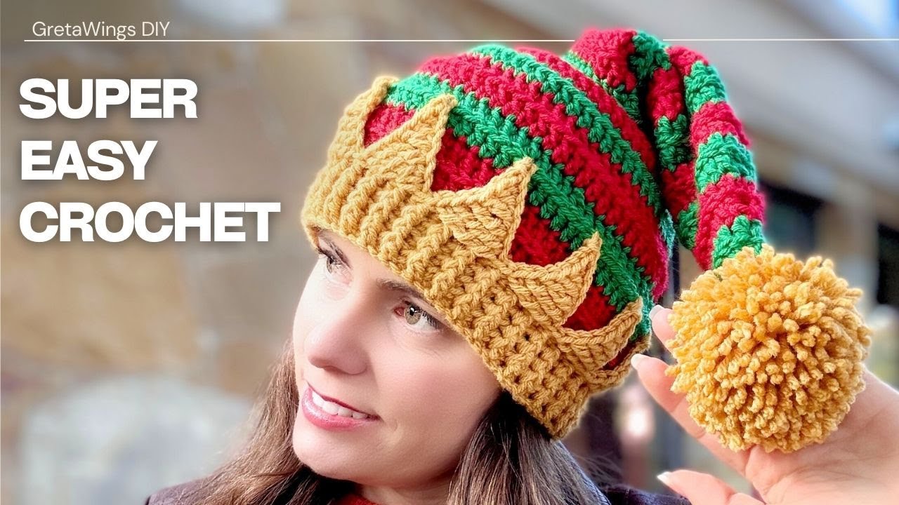 Knit the FASTEST and EASIEST ELF HAT 🌲 Step-by-step Christmas Tutorial with| @gretawingsdiy