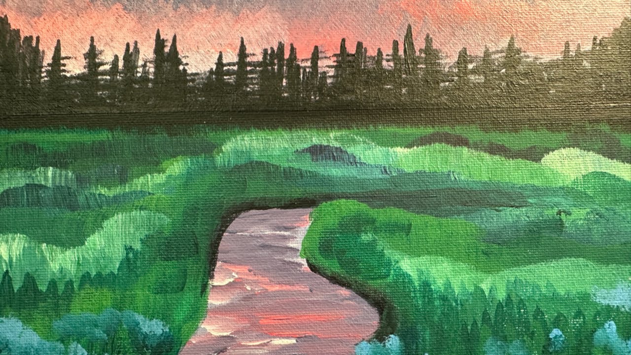 Easy acrylic evening river tutorial 