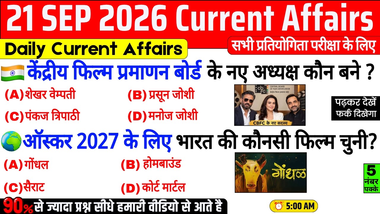 21 September 2026 Current Affairs | Important Current Affairs 2026 | ssc cgl, railway group d, bpsc