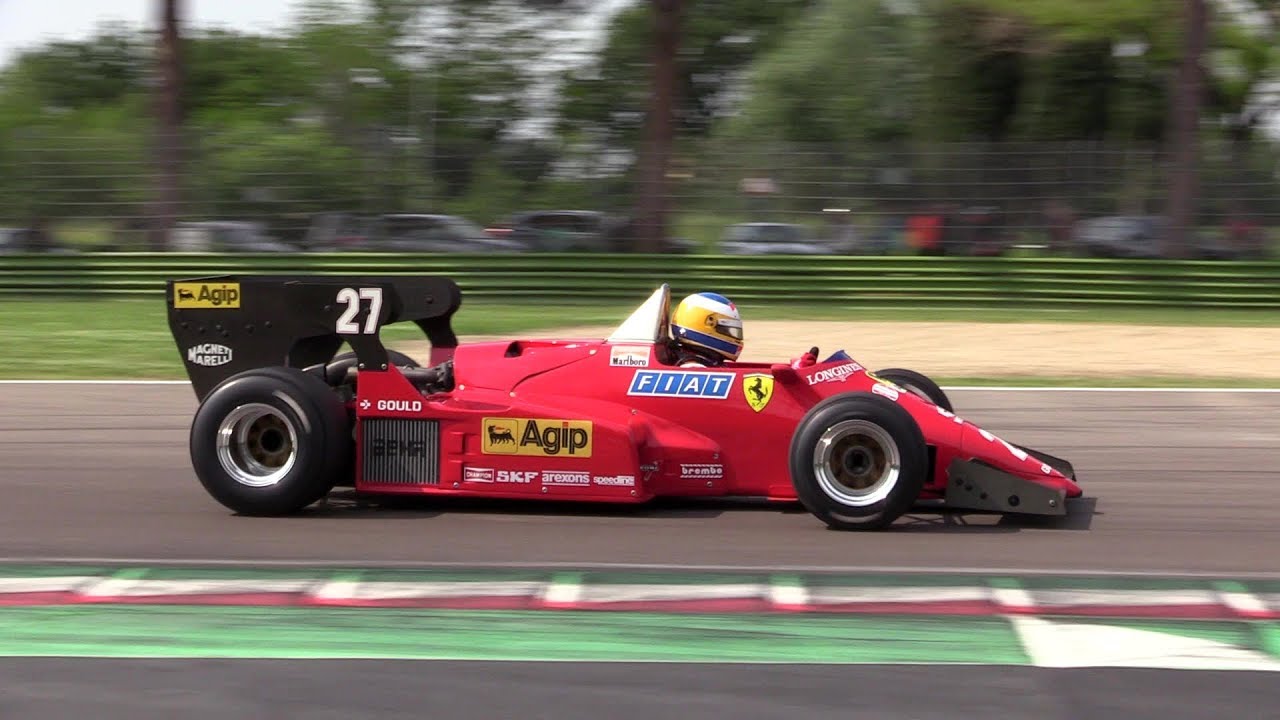 1984 Ferrari F1 126 C4 Turbo V6 - On board, lovely turbo sound, action & fly bys @ Imola racetrack