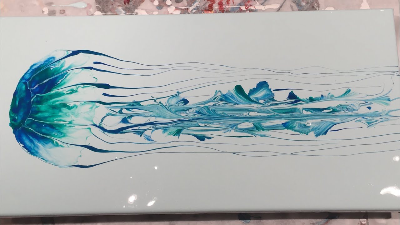 (144) Acrylic Pouring  - Flow Art  - Jellyfish Using Blowing and String Pull Technique