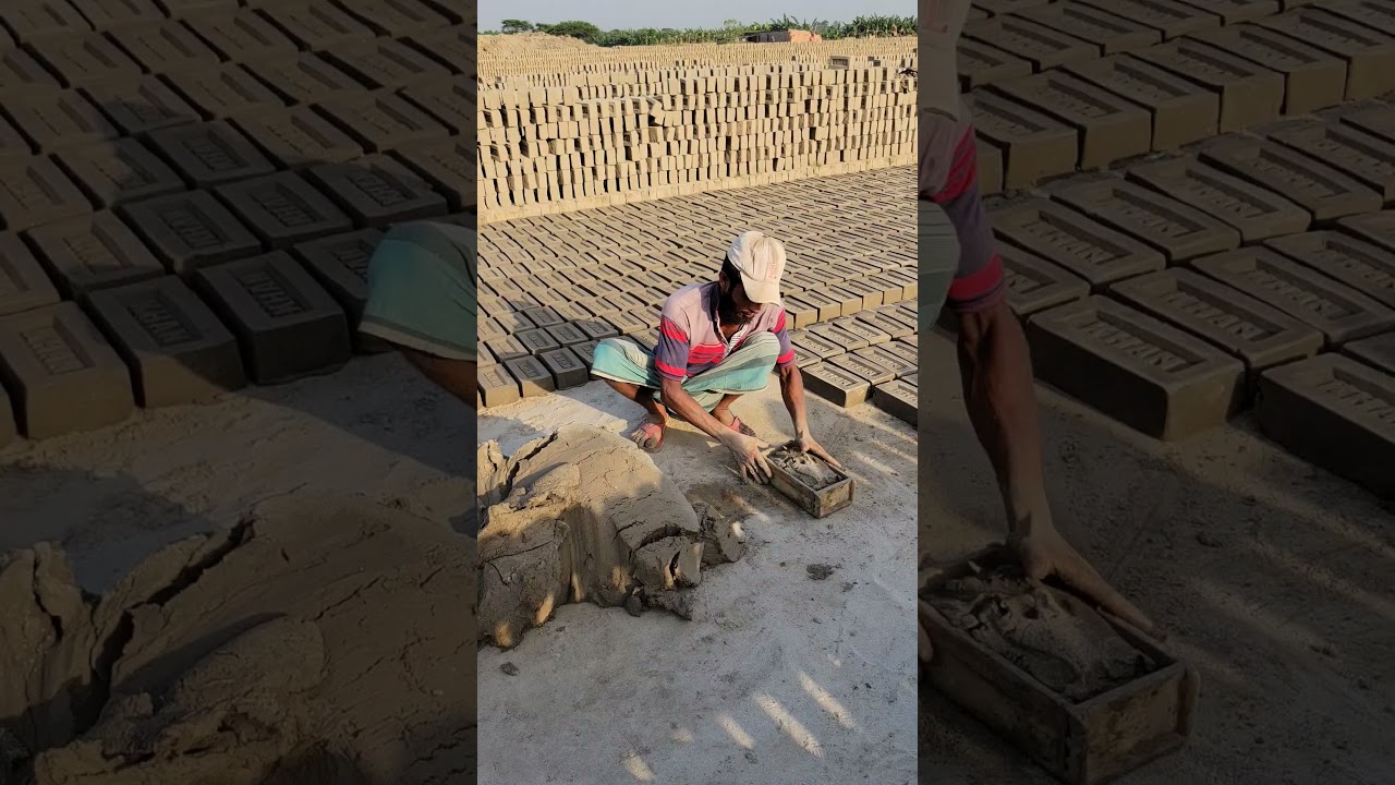 Mind-blowing manual brick making process. #shorts #brickfield