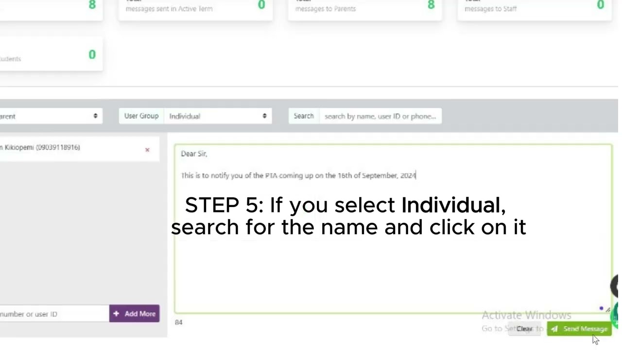 How to send SMS on EduTAMS Basic
