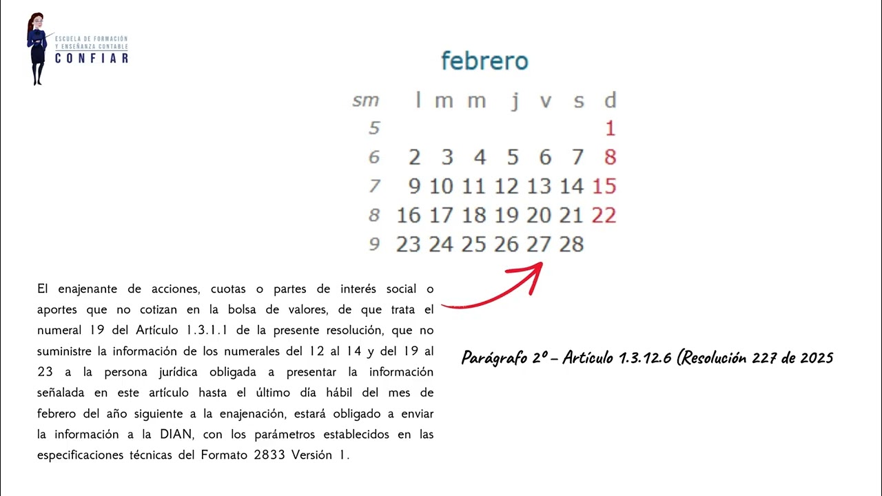 Exógena; reporte venta de acciones por parte de los socios. Plazo máximo 27 de febrero de 2026