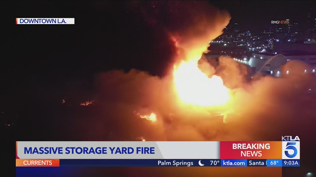 10 Freeway shut down in downtown L.A. due to massive storage yard fire