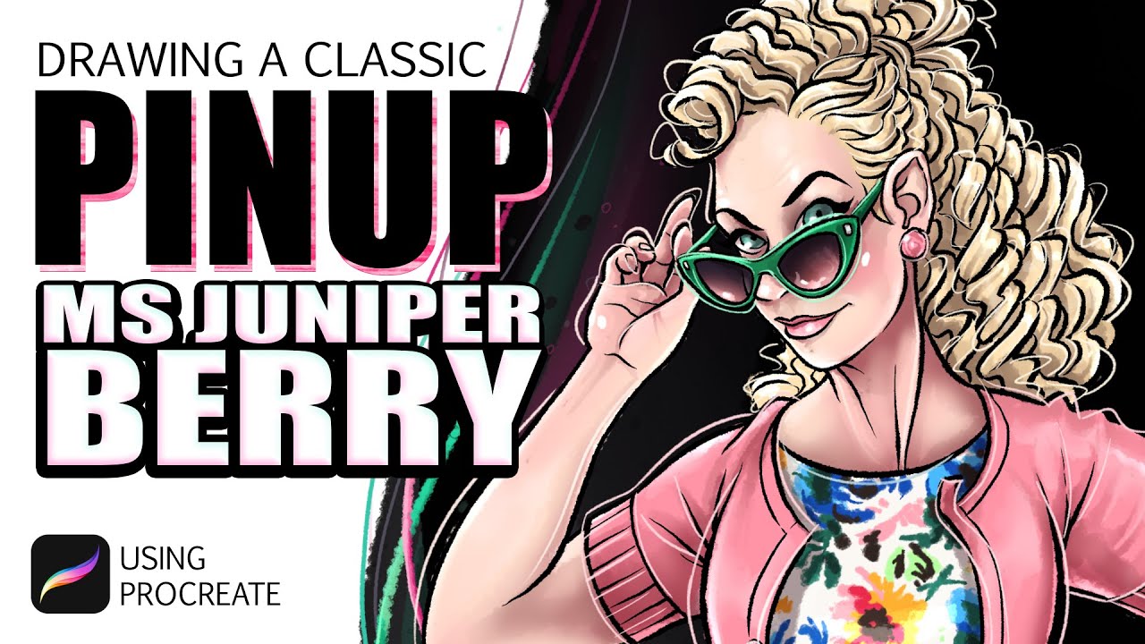 Drawing a classic PINUP - Ms Juniper Berry - Art Process Time Lapse Demonstration using Procreate