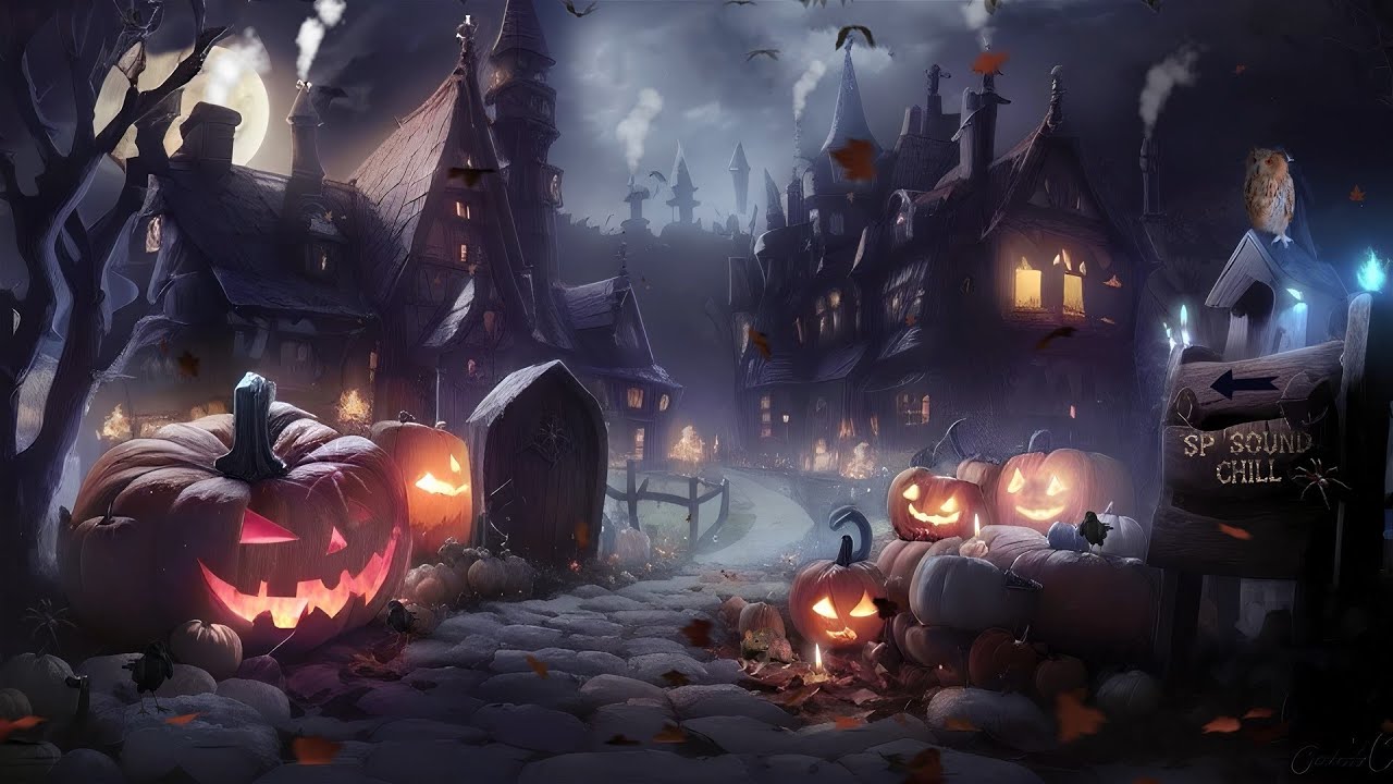 Halloween Ambience with Relaxing Spooky & Thunder Sounds, Night Autumn Nature Sound and White Noise