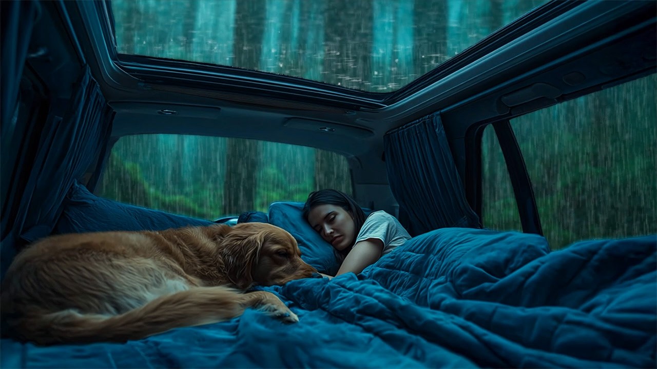 Sleep Soundly in 5 Minutes with Pouring Rain & Angry Thunder on a Cozy Car in Deserted Forest