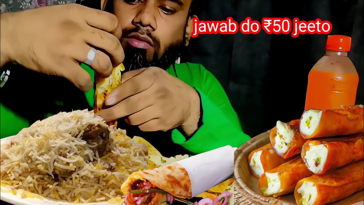 Chicken biryani | egg roll | Rabri roll | Asmr Food Challenge |