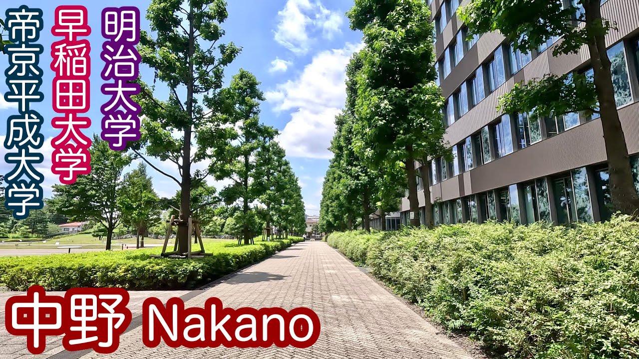 【中野】4K 明治大学・帝京平成大学・早稲田大学周辺を散策/大学シリーズ/Walk through a university in a green park