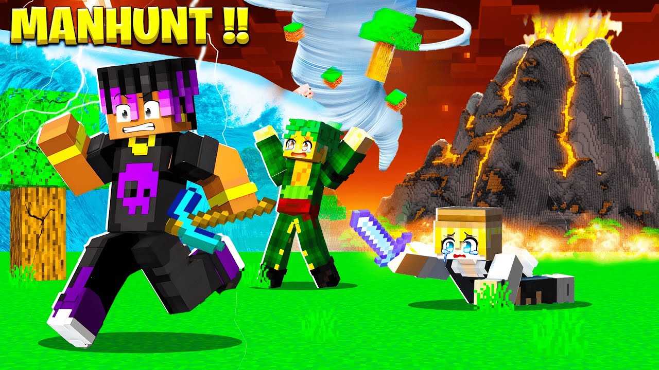 MINECRAFT MANHUNT BUT THERE ARE NATURAL DISASTERS😱