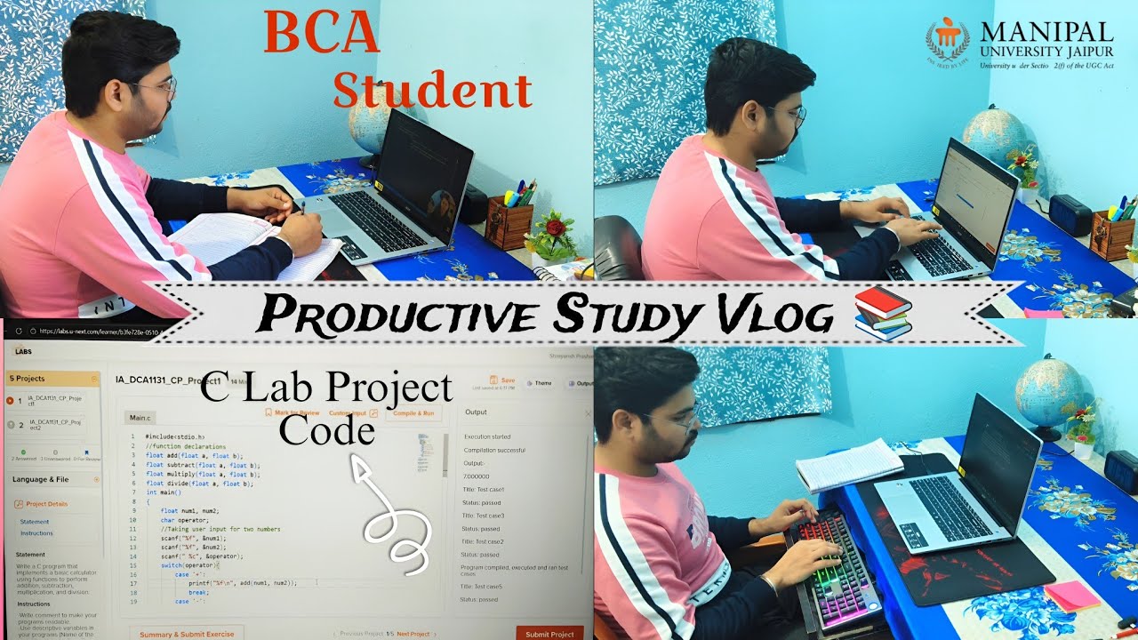 Productive Study Vlog 🌷📕 | BCA Student Study Vlog 🤗| Manipal University Jaipur #bca 