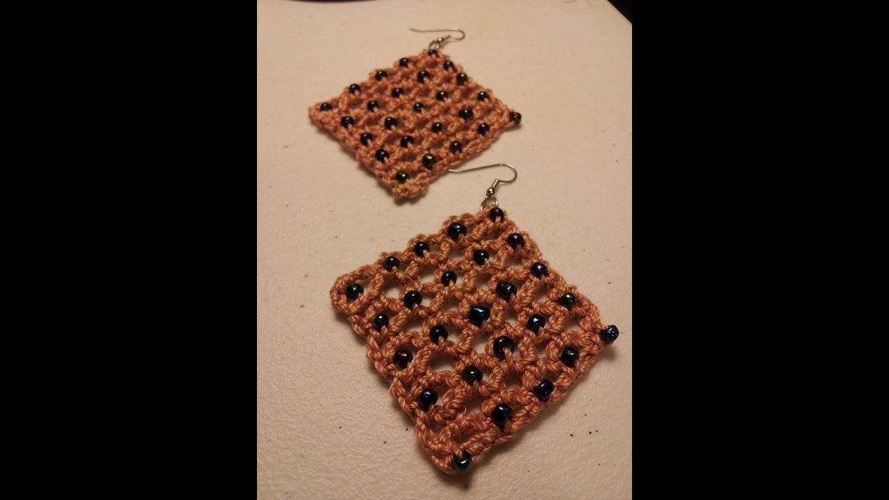 Crochet Tutorial - How To- Crochet Square Beaded Earrings