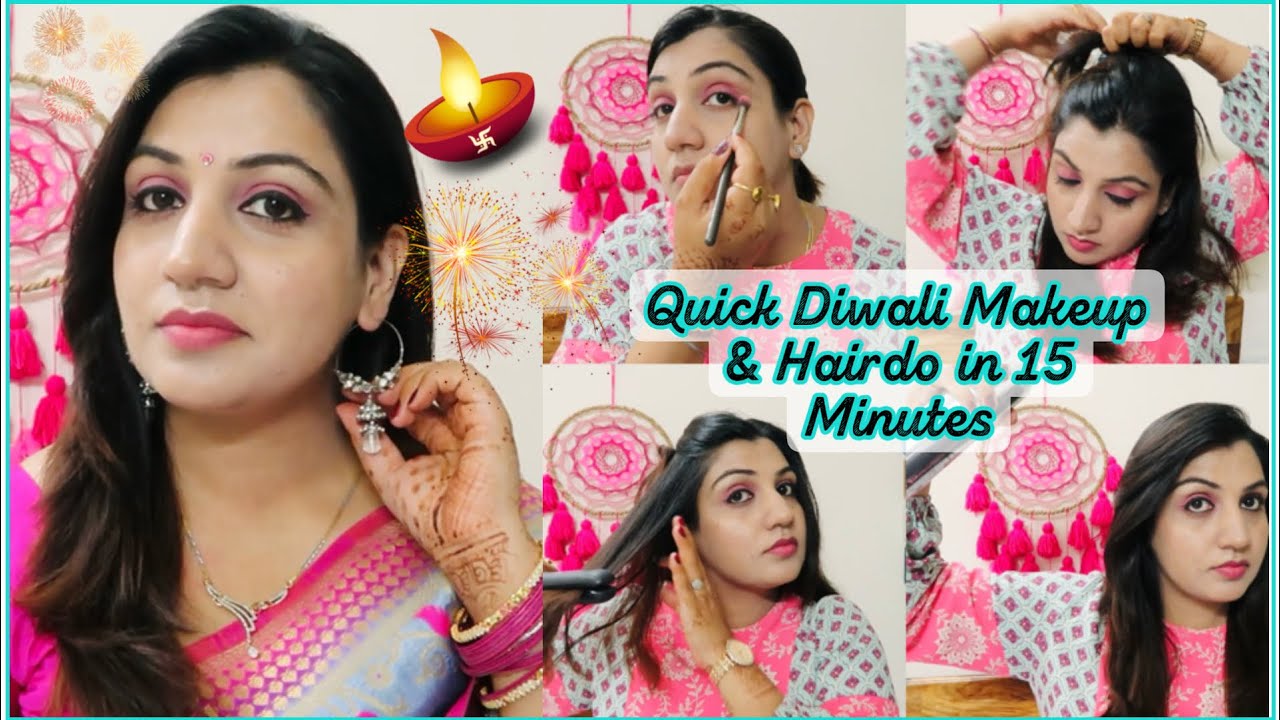 Quick Diwali Makeup Hairdo in 15 Minutes | This is how I get ready for videos | Glam Look for Diwali