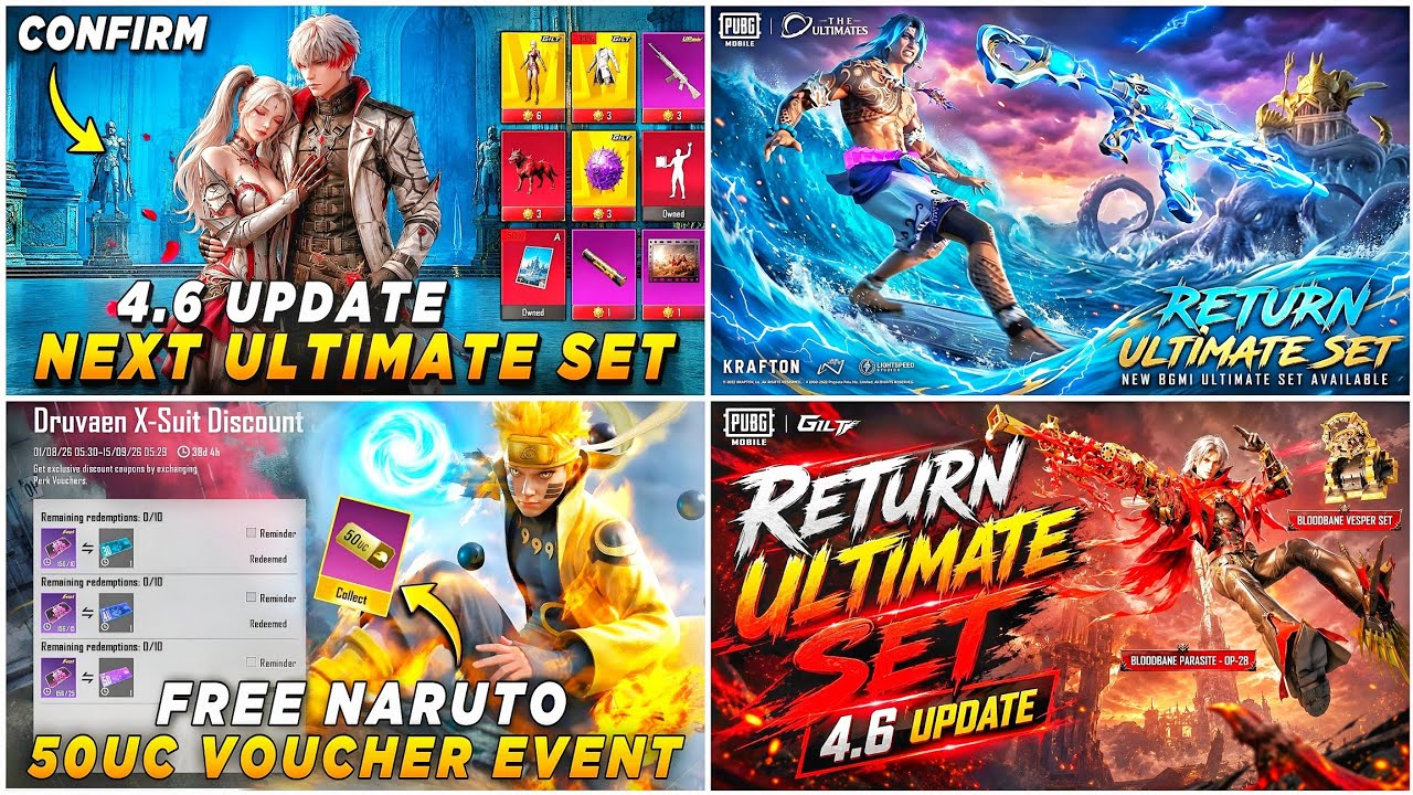 🔴 NEXT ULTIMATE SET  4.6 ✅ TIDAL EMBRACE M416 TRICK 🔥 NARUTO 50UC VOUCHER  🤩 RETURN ULTIMATE SET