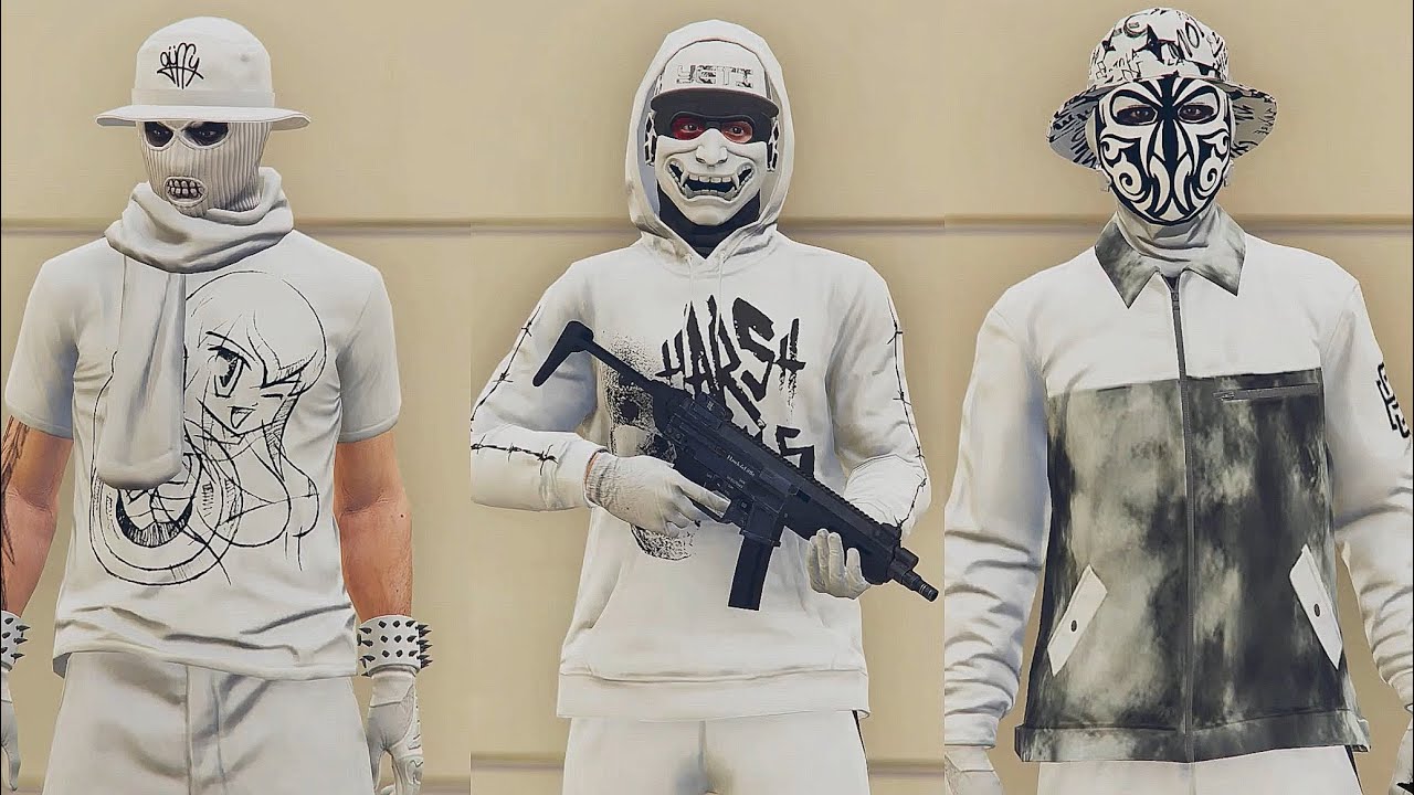 GTA V - 5 Easy Tryhard Outfits Tutorial #204 ( White Outfits 2025)