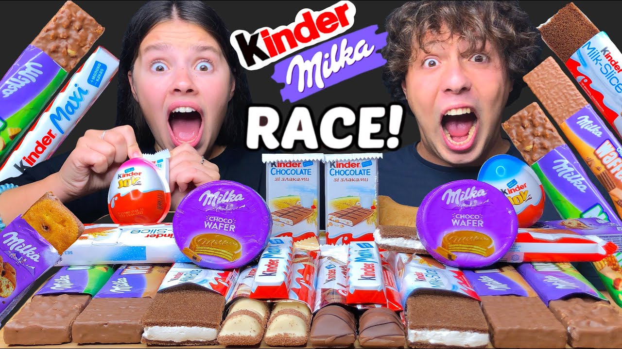 ASMR RACE! Kinder + Milka MUKBANG EATING SOUNDS 먹방 Tati ASMR