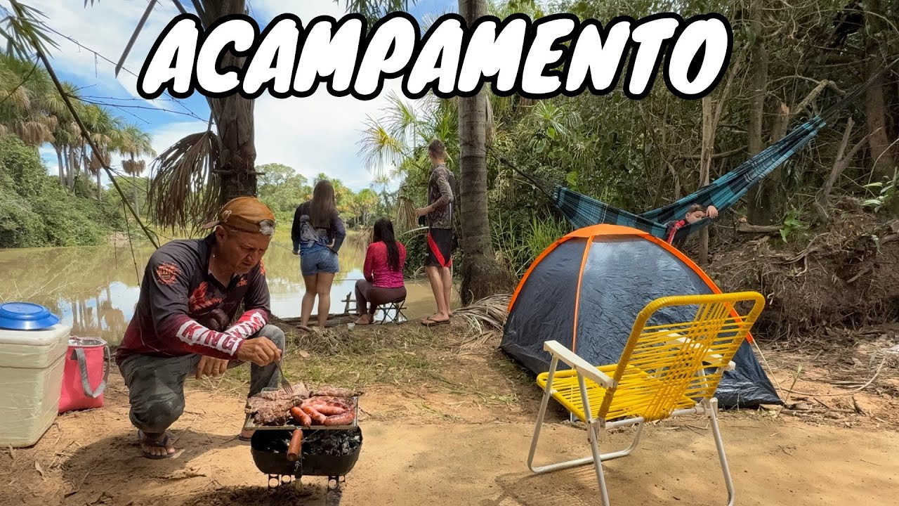 Hoje foi dia de ACAMPAMENTO ⛺️ e PESCARIA 🎣 com minha FAMÍLIA! Fizemos CHURRASCO na beira do lago.