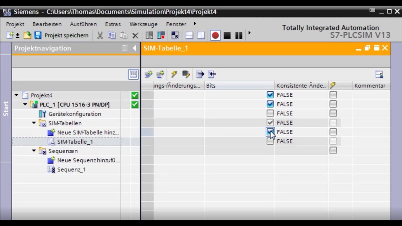 Anwenderprogramm mit PLCSim testen