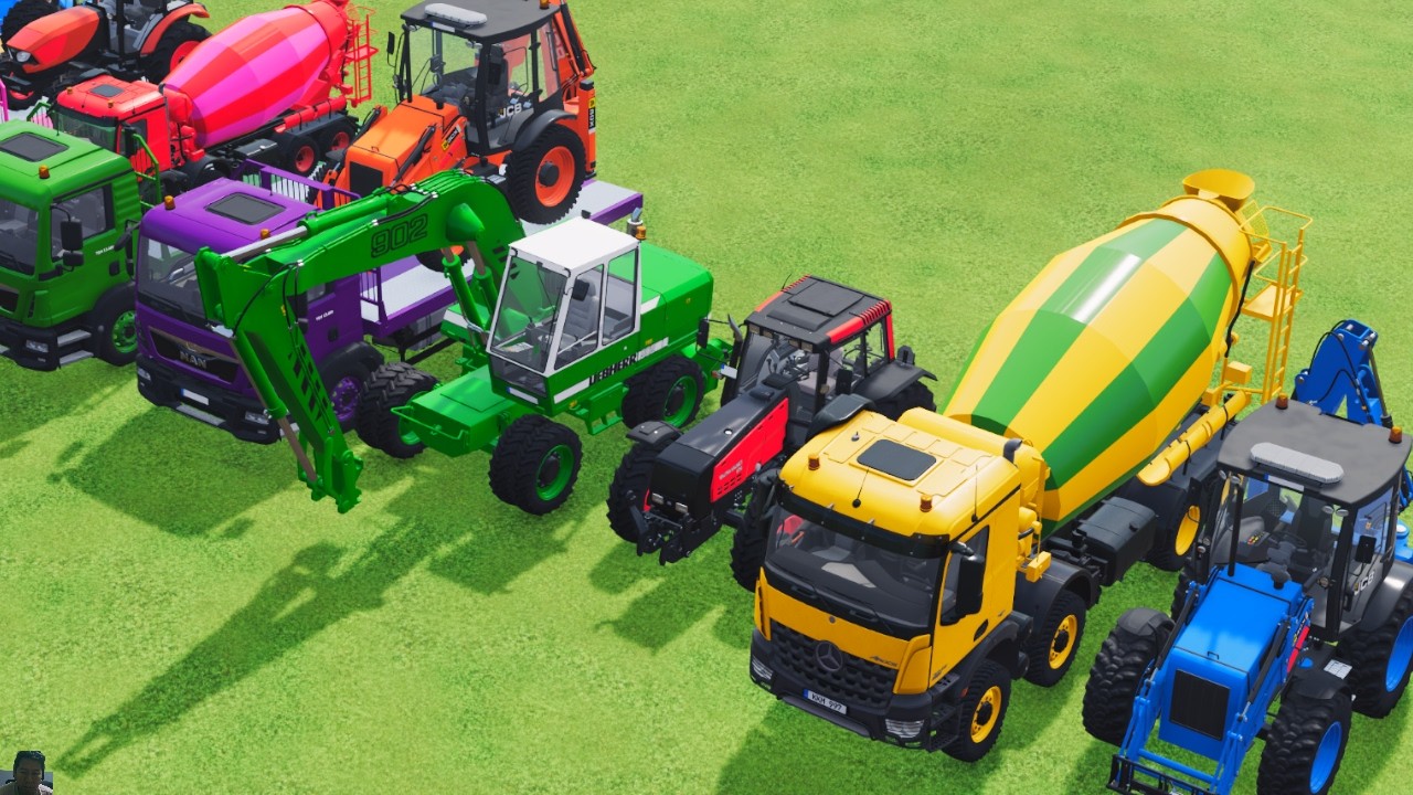 TRANSPORTING EXCAVATOR MIXER TRUCK TRACTORs Backhoe loaders with truck in Game FARMING SIMULATOR 22