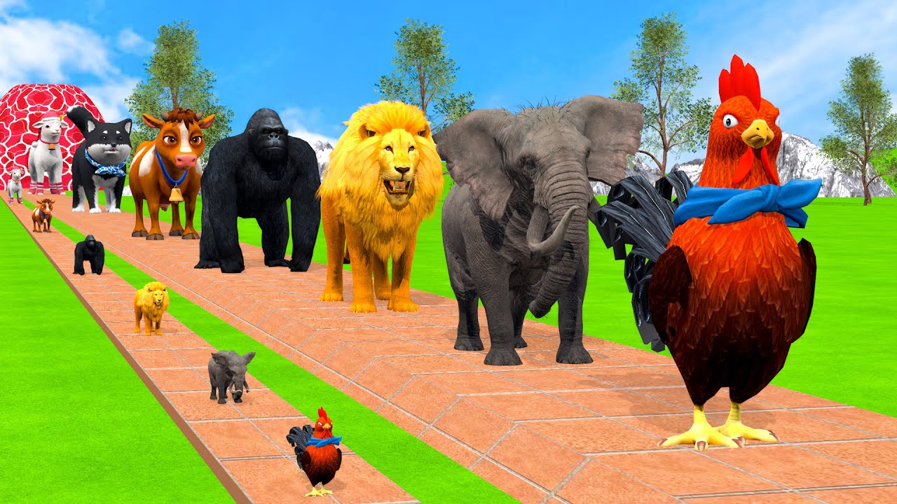 Long Slide Game With Cow Elephant Gorilla Hippopotamus Tiger 3d Animal Game Funny 3d Animals
