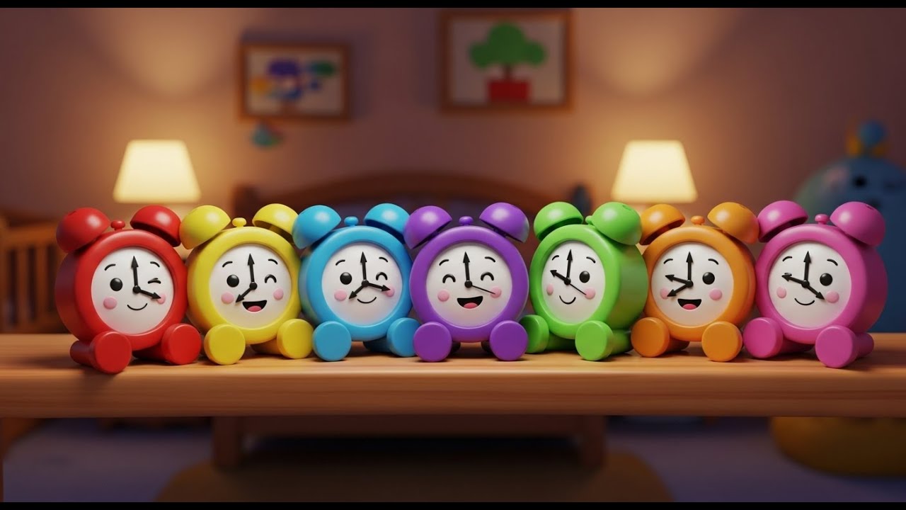 Sete Pequenos Relógios de Brinquedo Tic Tac | Música sobre o Tempo e Números