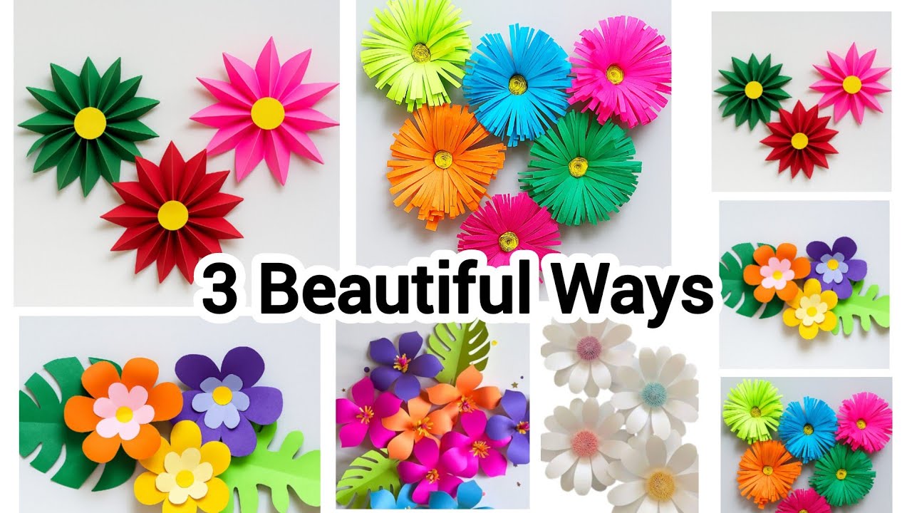 3 Easy Paper Flower Making Ideas| How to Make Paper Flowers | 3 Simple Ways| DIY FLOWER CRAFTS🎨🌸