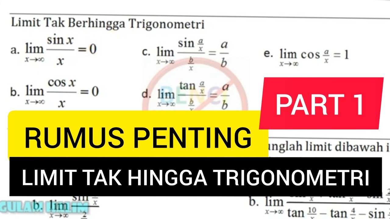 Cara Cepat belajar Limit Tak Hingga Trigonometri Part 1