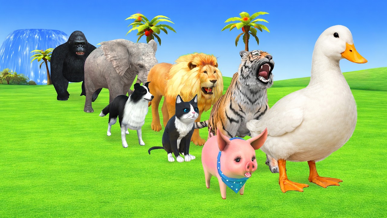 Long Slide Game With Cow Elephant Gorilla Hippopotamus Tiger 3d Animal Game Funny 3d Animals
