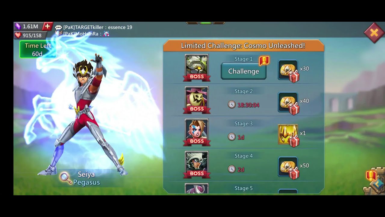 EG99 Lords Mobile Saint Seiya Limited Challenge Cosmo Unleashed Stage1 Hero Pegasus