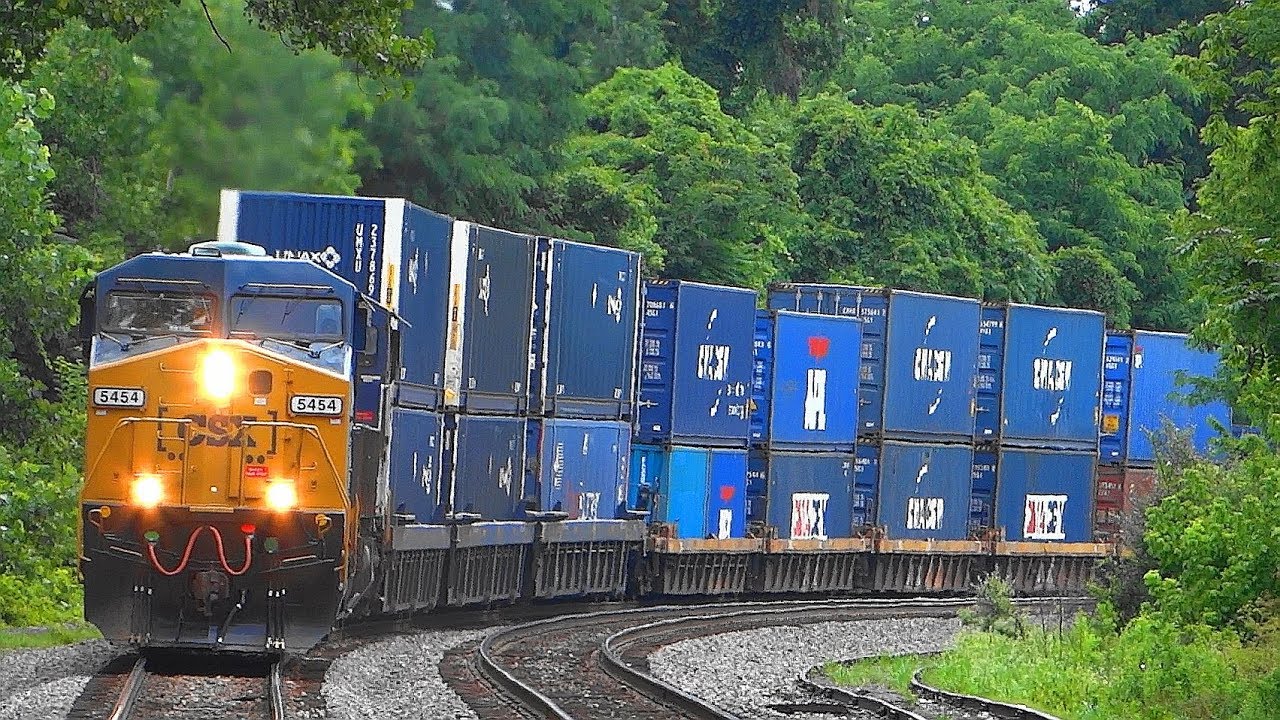 A Long CSX Double Stack Intermodal Train