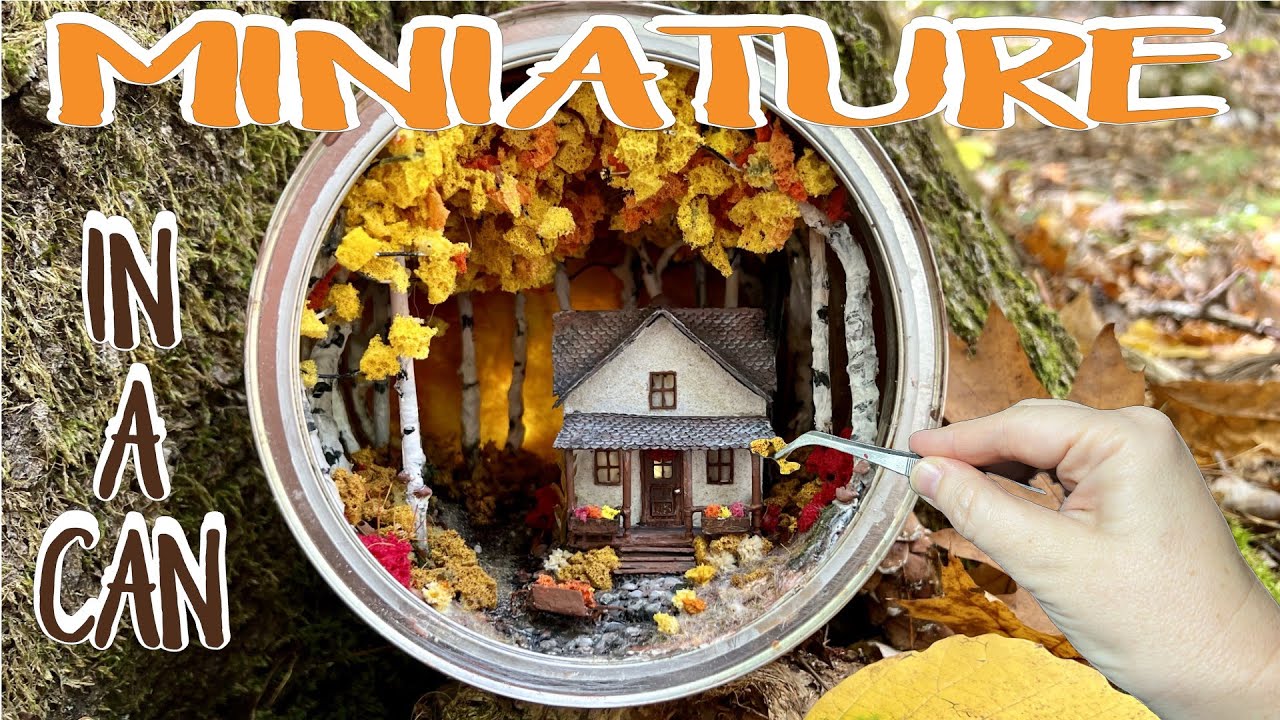 Miniature Autumn Cottage Diorama in a Can