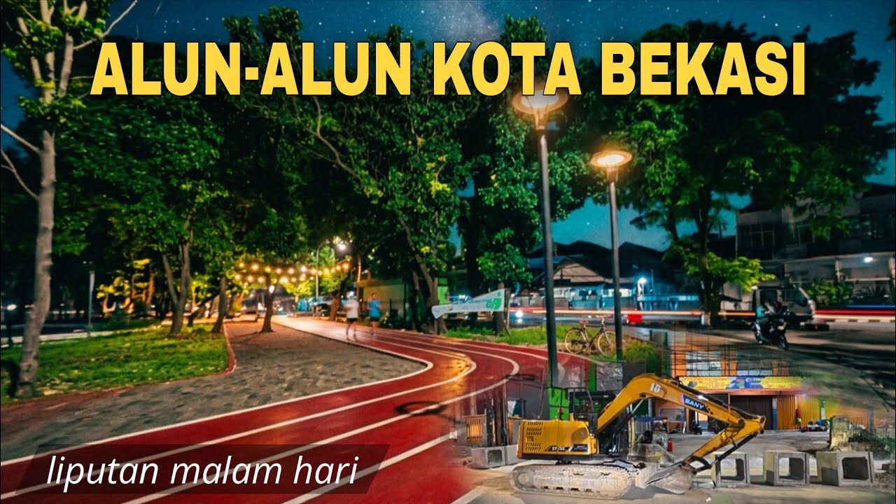 ALUN-ALUN KOTA BEKASI MALAM HARI, ADA PROYEK DRAINASE BOX CULVERT