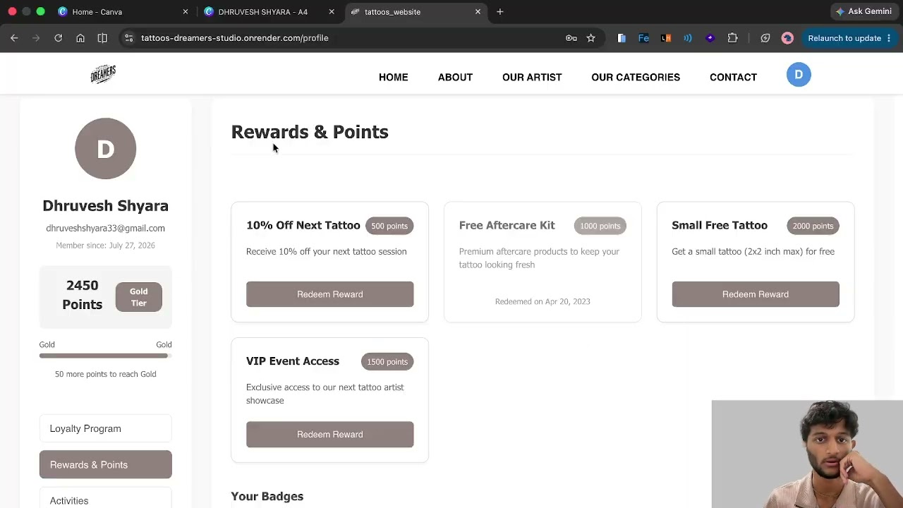Built a Loyalty Rewards System for a Tattoo Studio 🚀 | Open Source Contribution