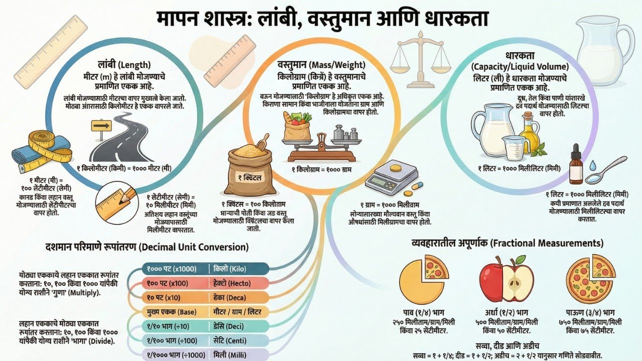 इयत्ता चौथी स्कॉलरशिप | गणित: मापन (लांबी, वस्तुमान, धारकता) | सोप्या ट्रिक्स आणि उदाहरणे