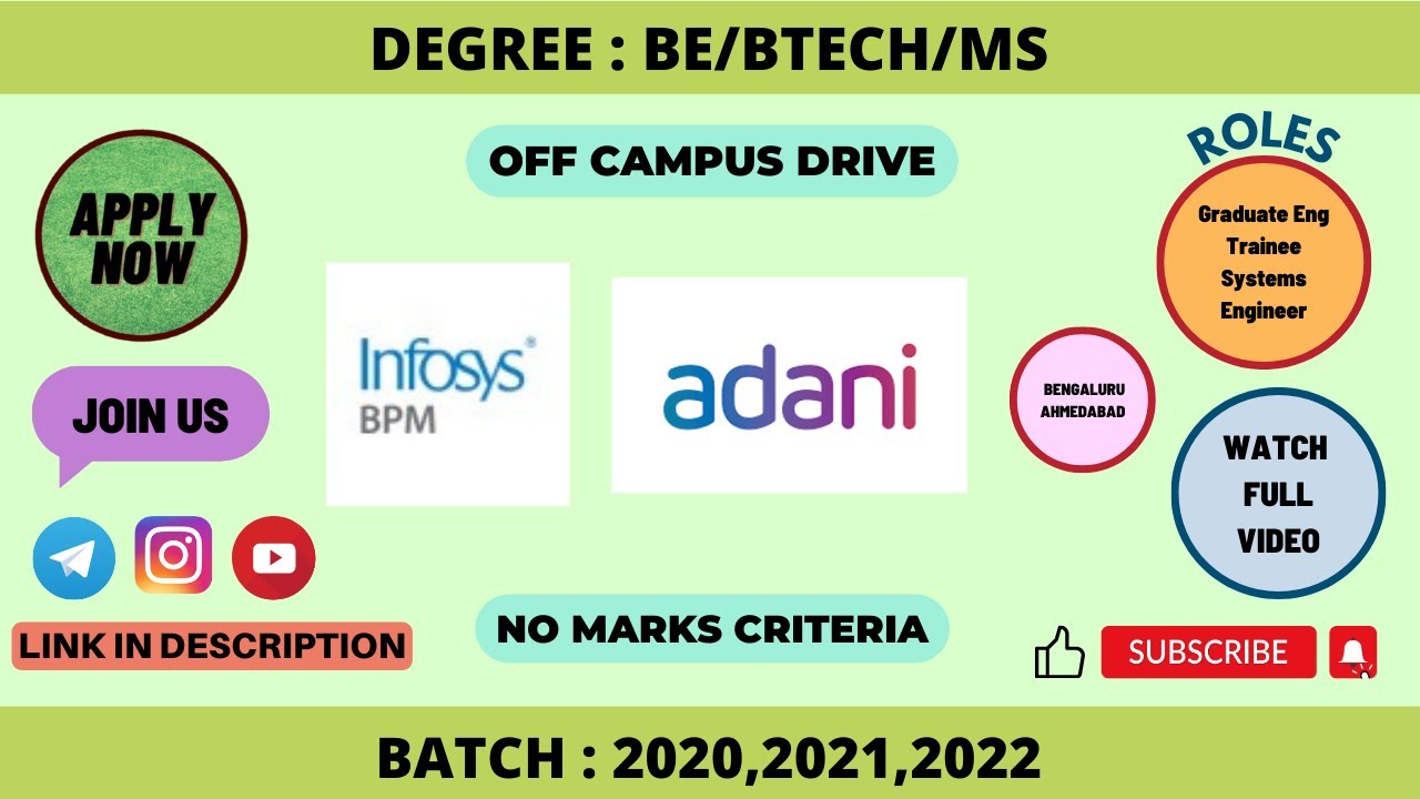 ADANI | INFOSYS | BE/BTECH | 2022 | NEW JOBALERT 2023 #applynow