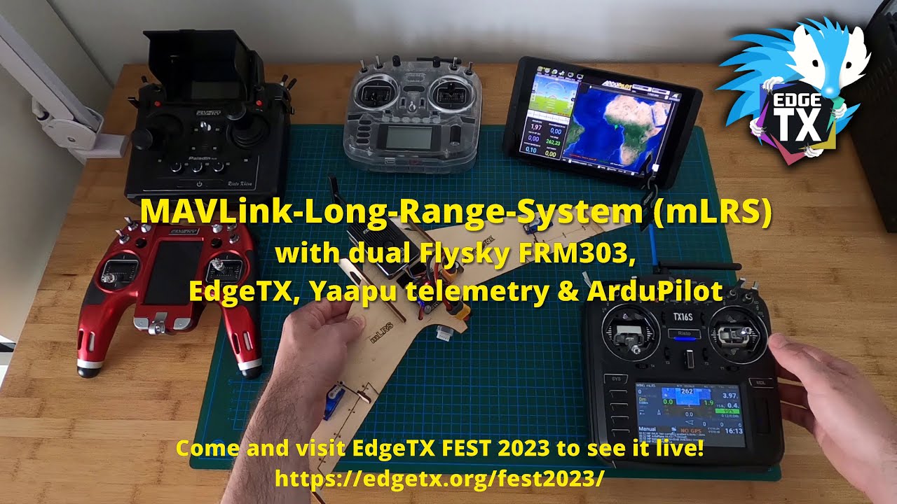 MAVLink Long Range System (mLRS) demo with dual Flysky FRM303, EdgeTX, Yaapu telemetry and ArduPilot