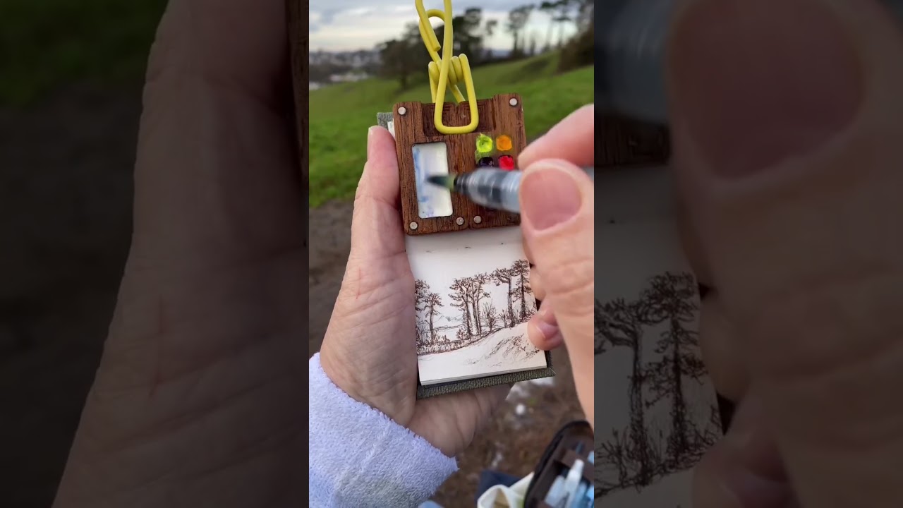 I just addicted to my mini art kit🎨🤍#tinypainting #watercolor #outdoorpainting