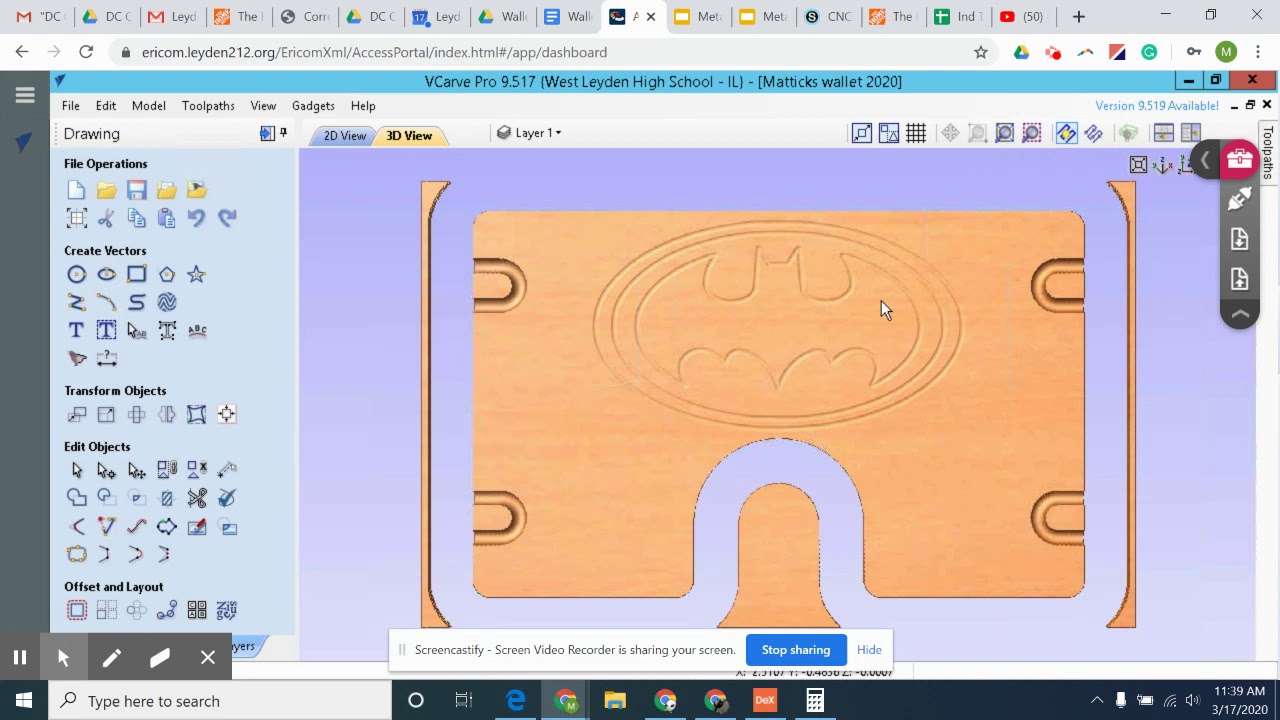 Vcarve Wallet video 6: Toolpaths Cont...