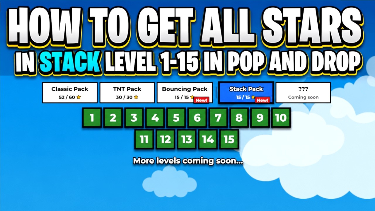 HOW TO GET ALL STARS in STACK LEVEL 1-15 in POP AND DROP *ROBLOX*(All Stack Level in Pop and Drop)