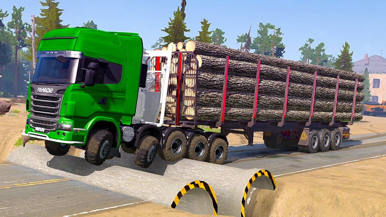 Spintires Mudrunner Gameplay | Truck vs Extreme Broken Road with Speed Bumps #mudrunner
