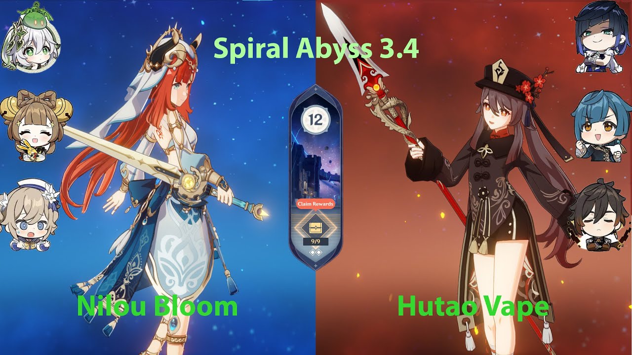 3.4 Spiral abyss floor 12 first attempt | C0 Hutao Vape and Nilou Bloom ft yao yao