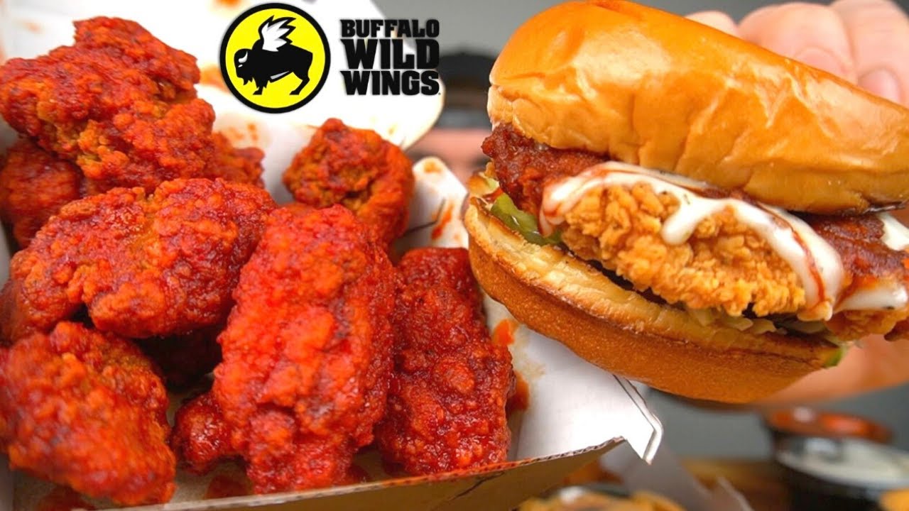 EATING BUFFALO WILD WINGS MUKBANG DORITOS FLAMIN’ HOT Wings NASHVILLE HOT Sandwich & More!