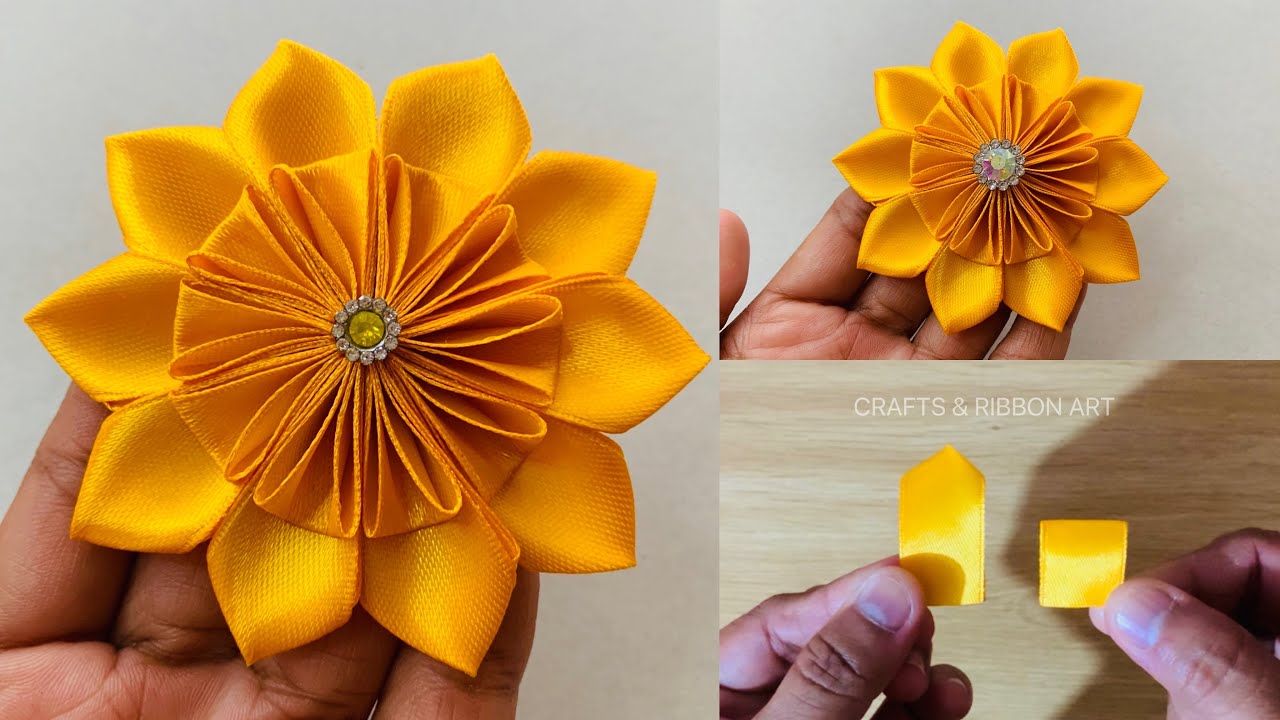 Amazing ribbon flower trick /easy Flower making with Ribbon / ribbon flower craft ideas| DIY