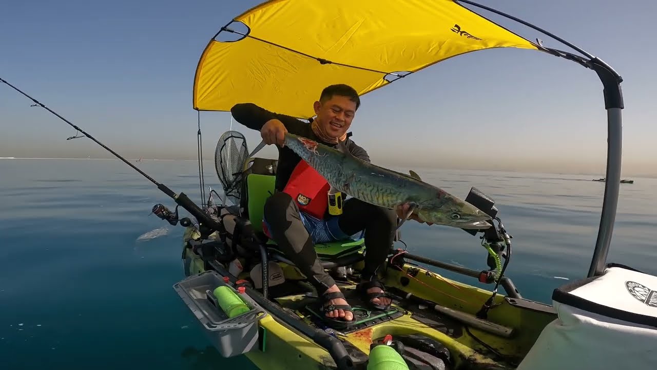 Got three king strike in one day kayak fishing Dubai world island..